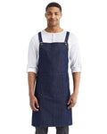 Artisan Collection by Reprime RP129 Cross Back Barista Bib Apron - Indigo Denim - model front