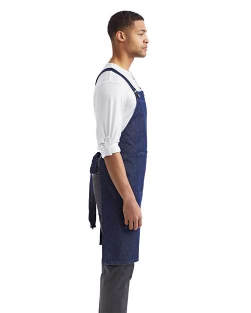 Artisan Collection by Reprime RP129 Cross Back Barista Bib Apron - Indigo Denim - model side