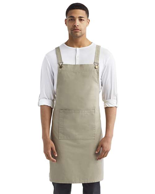 Artisan Collection by Reprime RP129 Cross Back Barista Bib Apron - Khaki - model front
