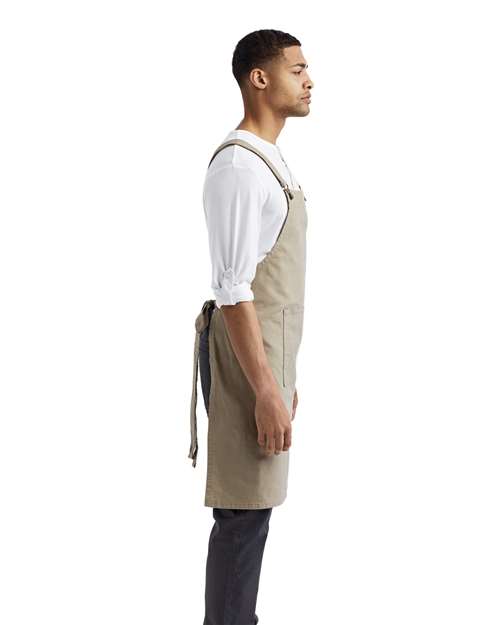 Artisan Collection by Reprime RP129 Cross Back Barista Bib Apron - Khaki - model side
