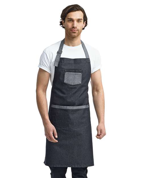 Artisan Collection by Reprime RP127 Domain Contrast Denim Bib Apron - Black Denim - model front