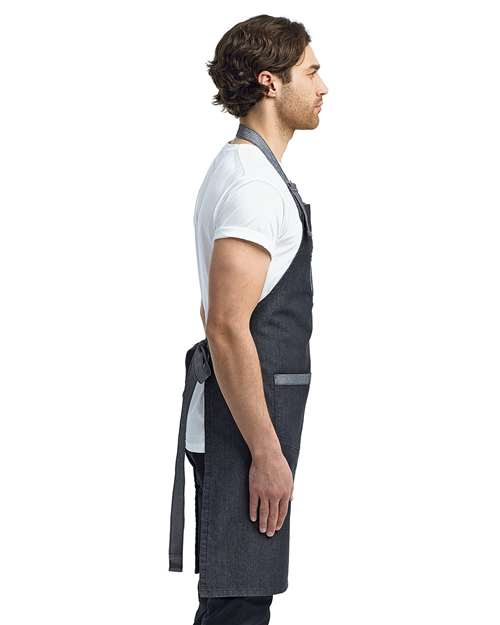 Artisan Collection by Reprime RP127 Domain Contrast Denim Bib Apron - Black Denim - model side