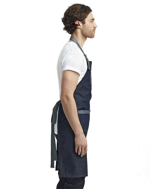 Artisan Collection by Reprime RP127 Domain Contrast Denim Bib Apron - Indigo Denim - model side