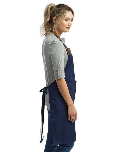 Artisan Collection by Reprime RP123 Espresso Bib Apron - Navy/ Brown - model side