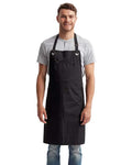 Artisan Collection by Reprime RP121 Barley Contrast Stitch Recycled Bib Apron - Black/ Charcoal - model front