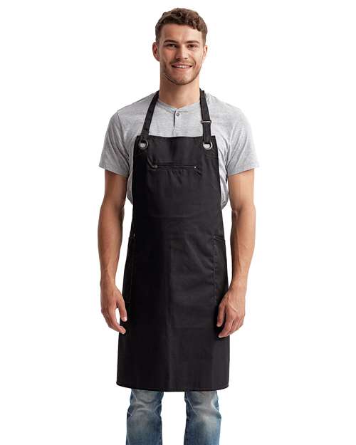Artisan Collection by Reprime RP121 Barley Contrast Stitch Recycled Bib Apron - Black/ Charcoal - model front