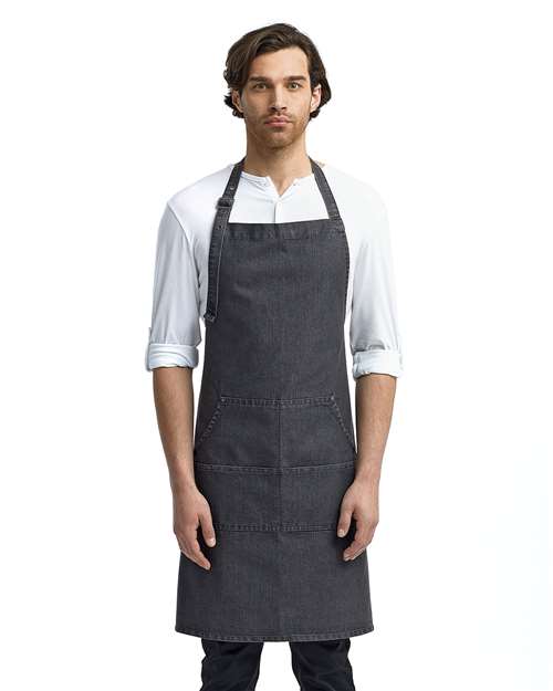 Artisan Collection by Reprime RP126 Jeans Stitch Denim Bib Apron - Black Denim - model front