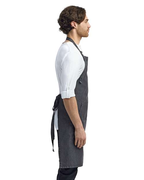 Artisan Collection by Reprime RP126 Jeans Stitch Denim Bib Apron - Black Denim - model side