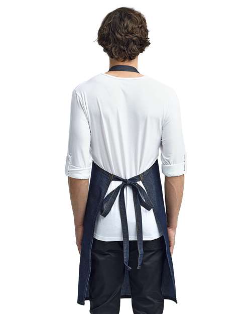 Artisan Collection by Reprime RP126 Jeans Stitch Denim Bib Apron - Indigo Denim - model back
