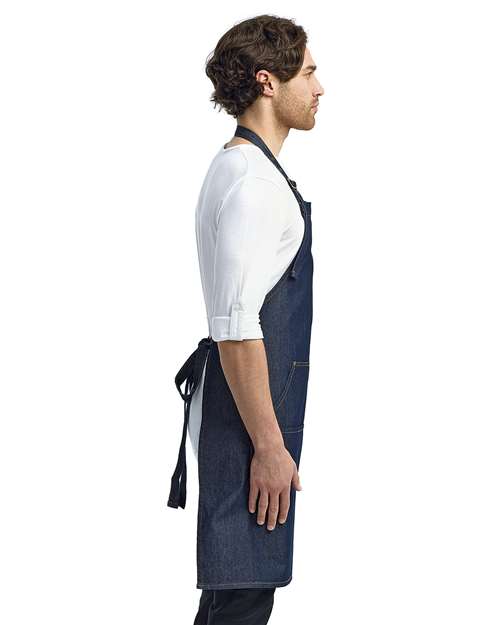 Artisan Collection by Reprime RP126 Jeans Stitch Denim Bib Apron - Indigo Denim - model side