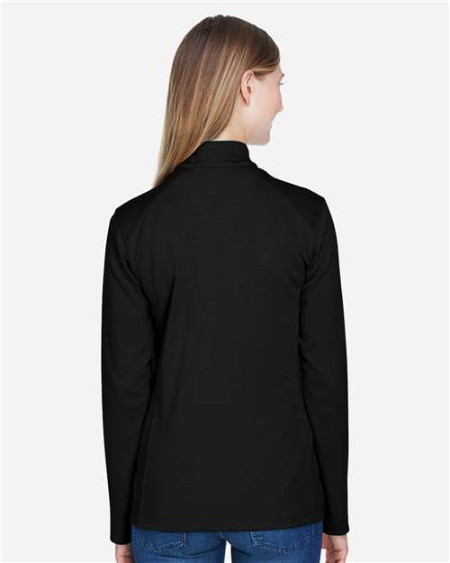 Devon & Jones DG479W Women's DRYTEC20 Performance Quarter-Zip Pullover - Black/ Grey Heather/ Graphite - model back