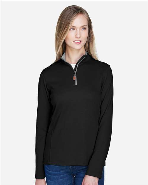 Devon & Jones DG479W Women's DRYTEC20 Performance Quarter-Zip Pullover - Black/ Grey Heather/ Graphite - model front