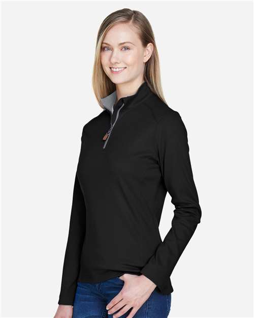 Devon & Jones DG479W Women's DRYTEC20 Performance Quarter-Zip Pullover - Black/ Grey Heather/ Graphite - model side