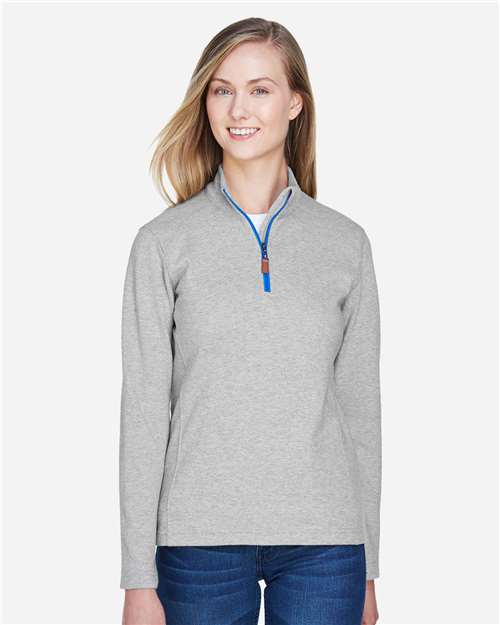 Devon & Jones DG479W Women's DRYTEC20 Performance Quarter-Zip Pullover - Grey Heather/ Grey H/ French Blue - model front