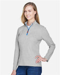 Devon & Jones DG479W Women's DRYTEC20 Performance Quarter-Zip Pullover - Grey Heather/ Grey H/ French Blue - model side