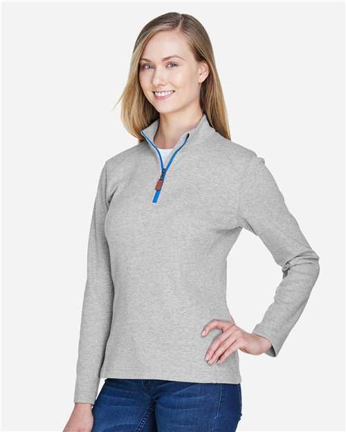 Devon & Jones DG479W Women's DRYTEC20 Performance Quarter-Zip Pullover - Grey Heather/ Grey H/ French Blue - model side