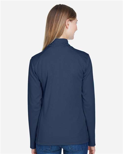 Devon & Jones DG479W Women's DRYTEC20 Performance Quarter-Zip Pullover - Navy/ Grey Heather/ Graphite - model back