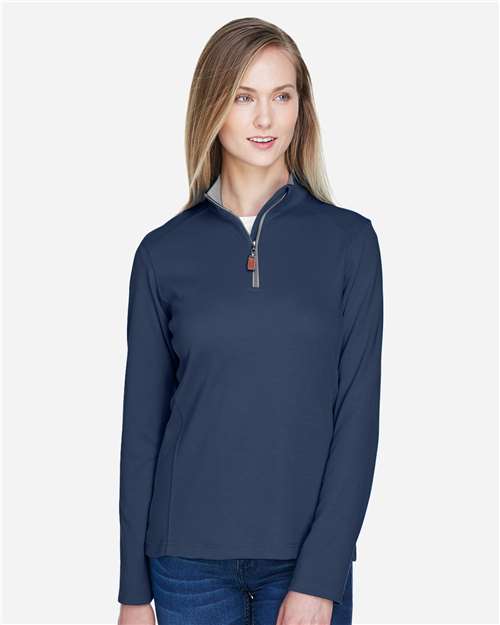 Devon & Jones DG479W Women's DRYTEC20 Performance Quarter-Zip Pullover - Navy/ Grey Heather/ Graphite - model front