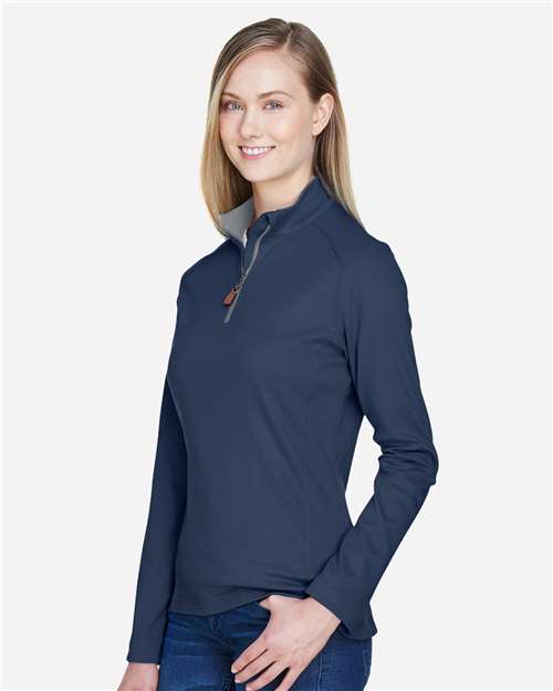 Devon & Jones DG479W Women's DRYTEC20 Performance Quarter-Zip Pullover - Navy/ Grey Heather/ Graphite - model side