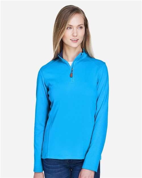 Devon & Jones DG479W Women's DRYTEC20 Performance Quarter-Zip Pullover - Ocean Blue/ Navy/ Ocean Blue - model front