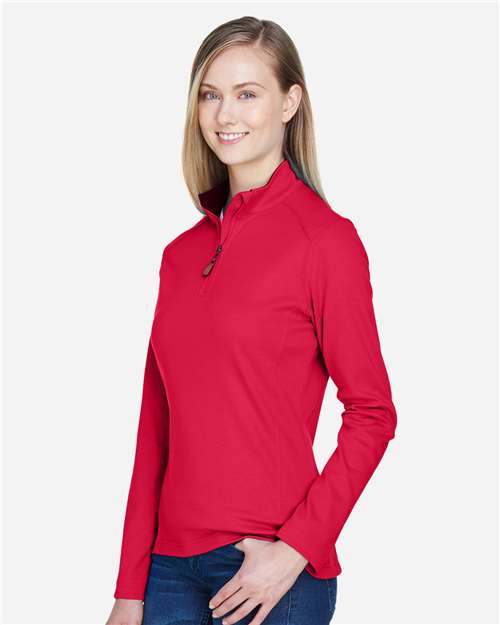 Devon & Jones DG479W Women's DRYTEC20 Performance Quarter-Zip Pullover - Red/ Navy/ Red - model side