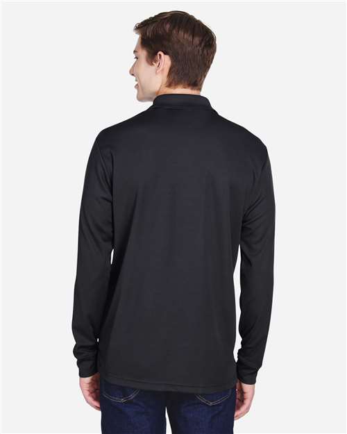 Core 365 88192P Men's Pinnacle Performance Long Sleeve Piqué Polo with Pocket - Black - model back