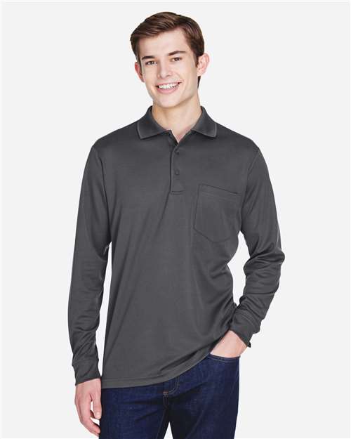 Core 365 88192P Men's Pinnacle Performance Long Sleeve Piqué Polo with Pocket - Carbon - model front