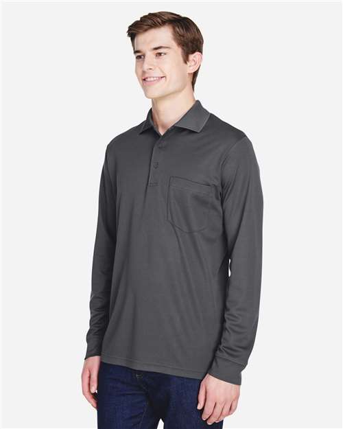 Core 365 88192P Men's Pinnacle Performance Long Sleeve Piqué Polo with Pocket - Carbon - model side