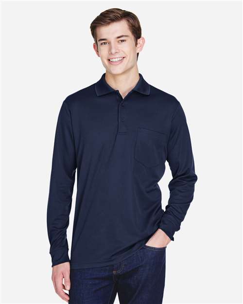 Core 365 88192P Men's Pinnacle Performance Long Sleeve Piqué Polo with Pocket - Classic Navy - model front