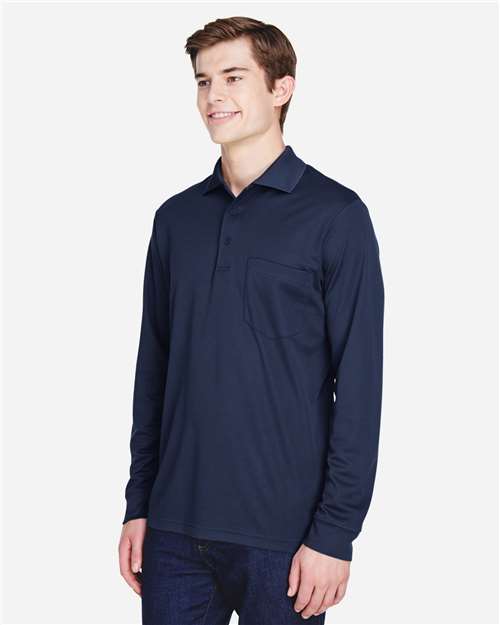 Core 365 88192P Men's Pinnacle Performance Long Sleeve Piqué Polo with Pocket - Classic Navy - model side