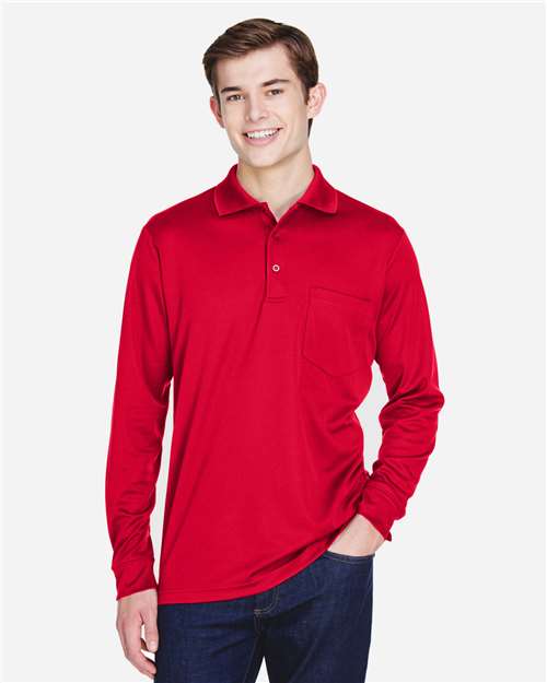 Core 365 88192P Men's Pinnacle Performance Long Sleeve Piqué Polo with Pocket - Classic Red - model front