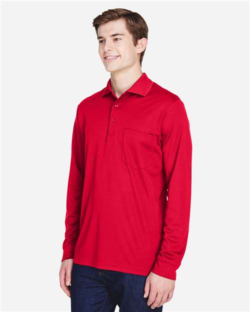 Core 365 88192P Men's Pinnacle Performance Long Sleeve Piqué Polo with Pocket - Classic Red - model side