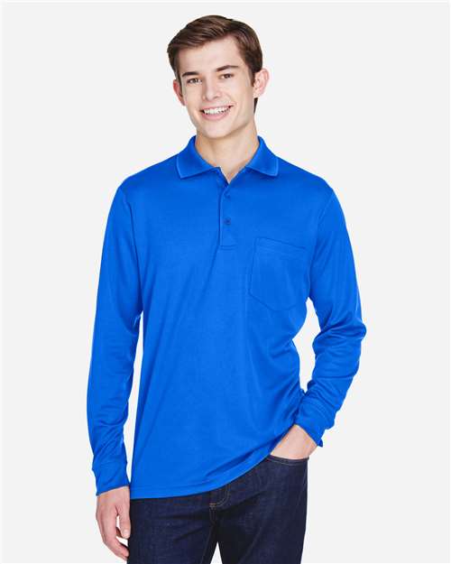 Core 365 88192P Men's Pinnacle Performance Long Sleeve Piqué Polo with Pocket - True Royal - model front