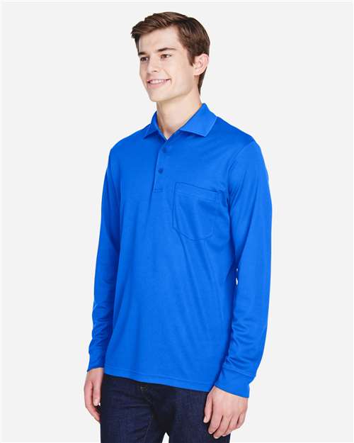 Core 365 88192P Men's Pinnacle Performance Long Sleeve Piqué Polo with Pocket - True Royal - model side
