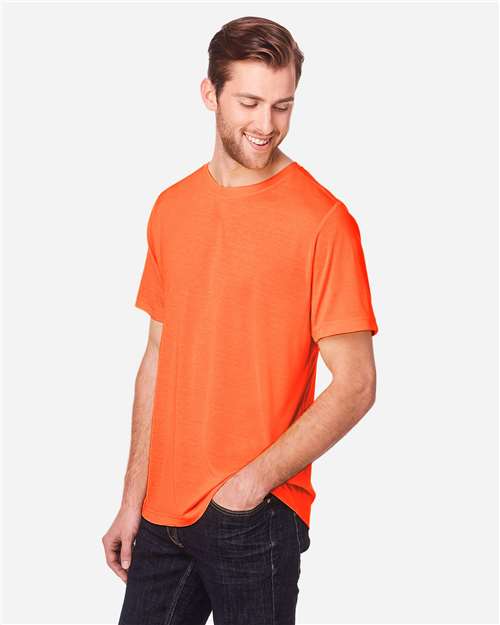 Core 365 CE111 Unisex Fusion ChromaSoft Performance T-Shirt - Campus Orange - model side