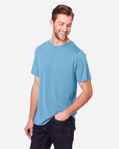 Core 365 CE111 Unisex Fusion ChromaSoft Performance T-Shirt - Columbia Blue - model side