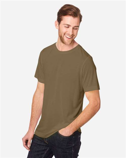 Core 365 CE111 Unisex Fusion ChromaSoft Performance T-Shirt - Coyote Brown - model side