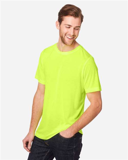 Core 365 CE111 Unisex Fusion ChromaSoft Performance T-Shirt - Safety Yellow - model side