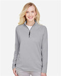 Devon & Jones DG480W Women's CrownLux Performance Clubhouse Micro-Stripe Quarter-Zip Pullover - Black - model front