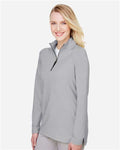 Devon & Jones DG480W Women's CrownLux Performance Clubhouse Micro-Stripe Quarter-Zip Pullover - Black - model side