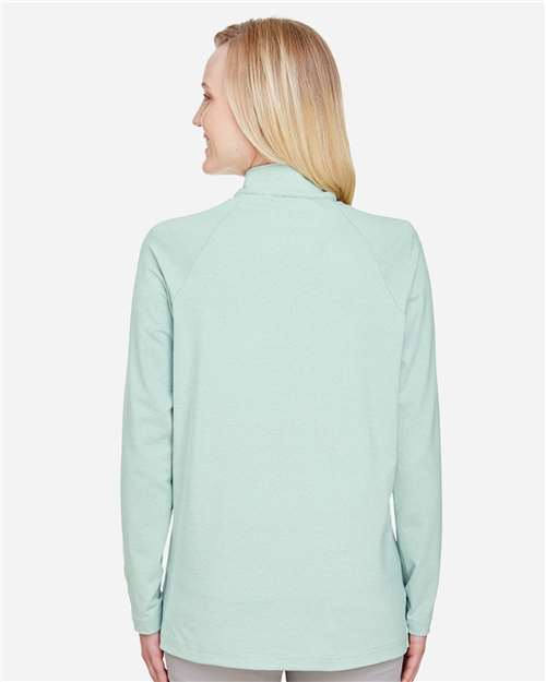 Devon & Jones DG480W Women's CrownLux Performance Clubhouse Micro-Stripe Quarter-Zip Pullover - Kelly Green - model back