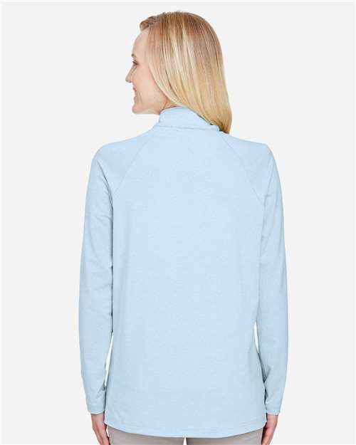 Devon & Jones DG480W Women's CrownLux Performance Clubhouse Micro-Stripe Quarter-Zip Pullover - Ocean Blue - model back