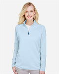 Devon & Jones DG480W Women's CrownLux Performance Clubhouse Micro-Stripe Quarter-Zip Pullover - Ocean Blue - model front