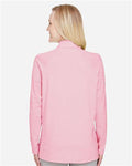 Devon & Jones DG480W Women's CrownLux Performance Clubhouse Micro-Stripe Quarter-Zip Pullover - Red - model back