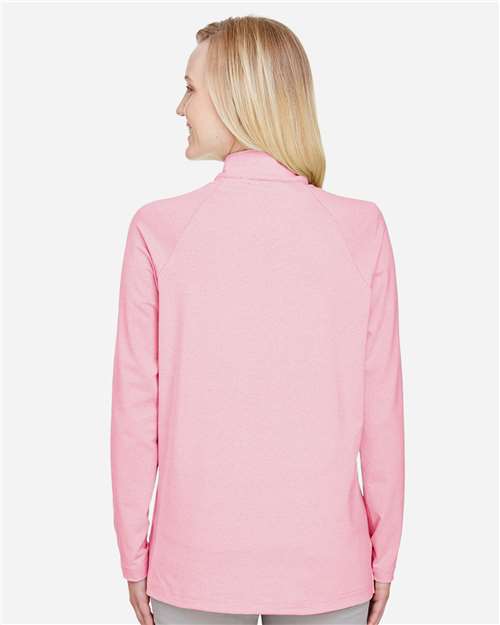 Devon & Jones DG480W Women's CrownLux Performance Clubhouse Micro-Stripe Quarter-Zip Pullover - Red - model back