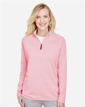 Devon & Jones DG480W Women's CrownLux Performance Clubhouse Micro-Stripe Quarter-Zip Pullover - Red - model front