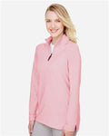 Devon & Jones DG480W Women's CrownLux Performance Clubhouse Micro-Stripe Quarter-Zip Pullover - Red - model side