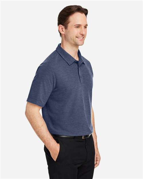 Core 365 CE112 Men's Fusion ChromaSoft Pique Polo - Classic Navy Heather - model side