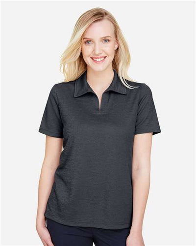 Devon & Jones DG22W Women's CrownLux Performance Address Melange Polo - Black Melange - model front