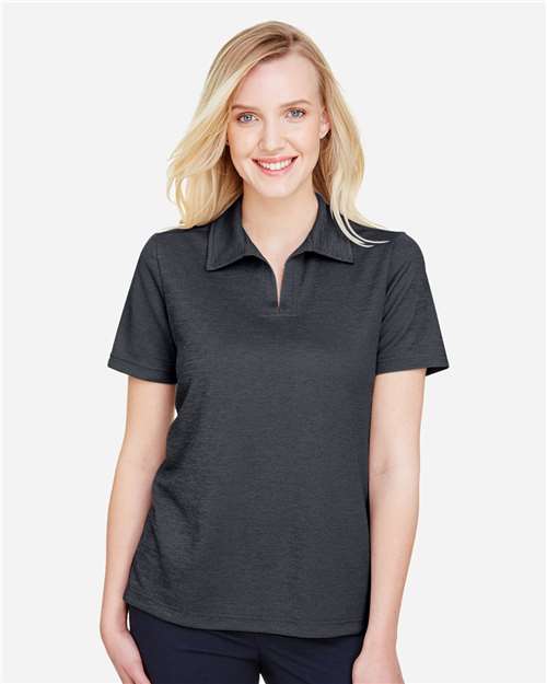 Devon & Jones DG22W Women's CrownLux Performance Address Melange Polo - Black Melange - model front
